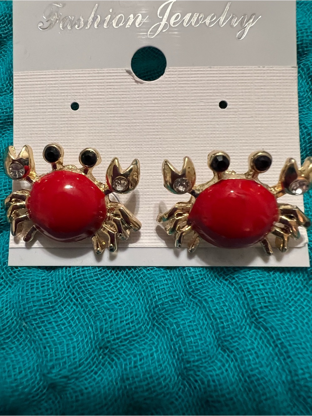 Fashion Jewelry Red Crab Stud Earrings - Gold Finish